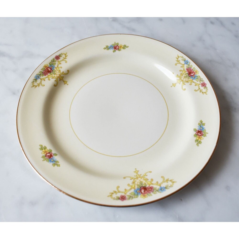Homer Laughlin Eggshell Nautilus Bread & Butter Plate Floral Gold Trim Vintage